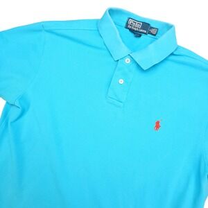 Polo Ralph Lauren Polo Shirt Mens Large Blue Custom Fit Red Pony Cotton Pique